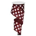 2.5” Burgundy and White Polka Dot Ribbon