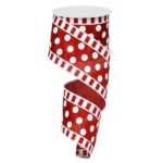 2.5" Crimson White Polka Dot Stripe Ribbon