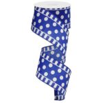 2.5" Blue White Polka Dot Stripe Ribbon