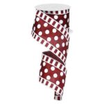 2.5" Burgundy White Polka Dot Stripe Ribbon