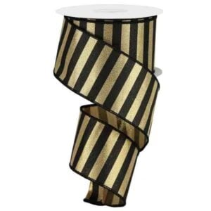 2.5" Gold Black Stripe Ribbon - 10
yards