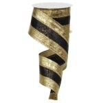 2.5" Gold and Black Stripe Ribbon