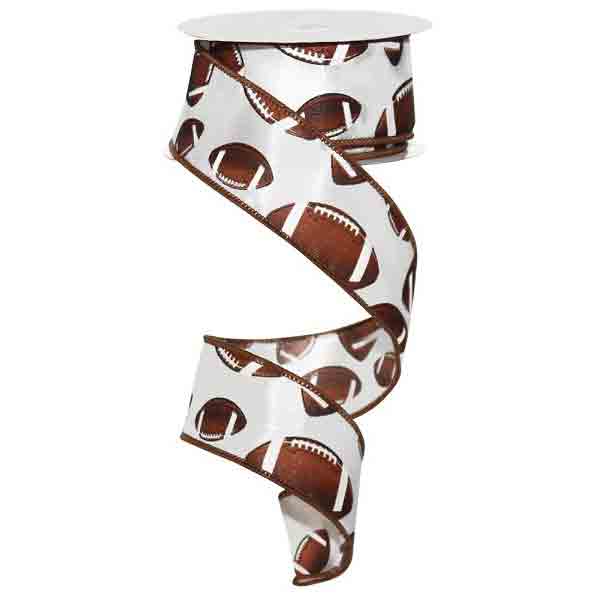 1.5 Football Ribbon: Brown & White (10 Yards)