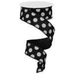 1.5”x10yds Black and White Polka Dot Ribbon