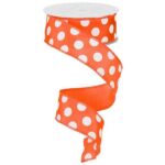 1.5 inch Orange and White Polka Dot Ribbon