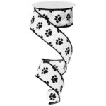 1.5 inch Paw Print Wired Ribbon