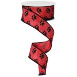 1.5" Red Paw Print Ribbon - 10 yards