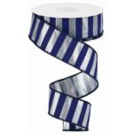 1.5" Navy and Silver Stripe Ribbon -
  10 yards