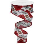 1.5 inch Crimson Argyle Football Ribbon