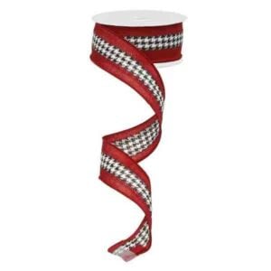 1.5" Crimson Houndstooth Ribbon - 10
  yards