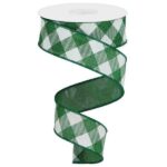 1.5”x10yds Green Diagonal Check Ribbon