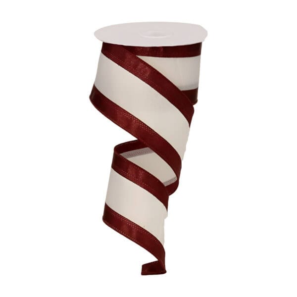 2.5" Maroon White Stripe Ribbon - 10 yards