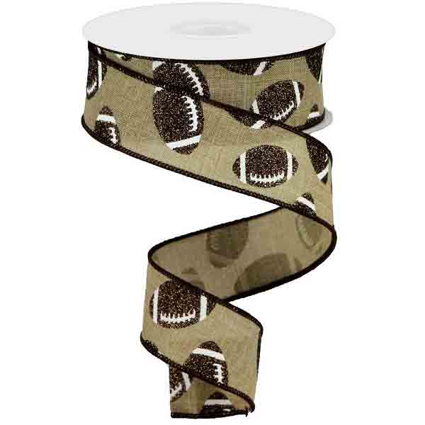 1.5" Beige Glitter Football Ribbon -
10 yards