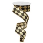 1.5 inch Gold Black Harlequin Ribbon