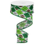 1.5 inch Green Argyle Football Ribbon