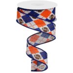 Blue Orange Argyle Football Ribbon