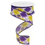 Purple Yellow Argyle Football Ribbon