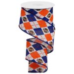 Blue Orange Argyle Football Ribbon