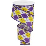 Purple Yellow Argyle Football Ribbon