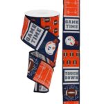 2.5”x10yds Navy Orange Football Scene Ribbon