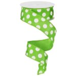 1.5" Lime and White Polka Dot Ribbon