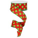 1.5" Lime Red Polka Dot Ribbon