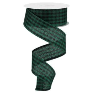 1.5" Green Black Gingham Ribbon - 10
yards