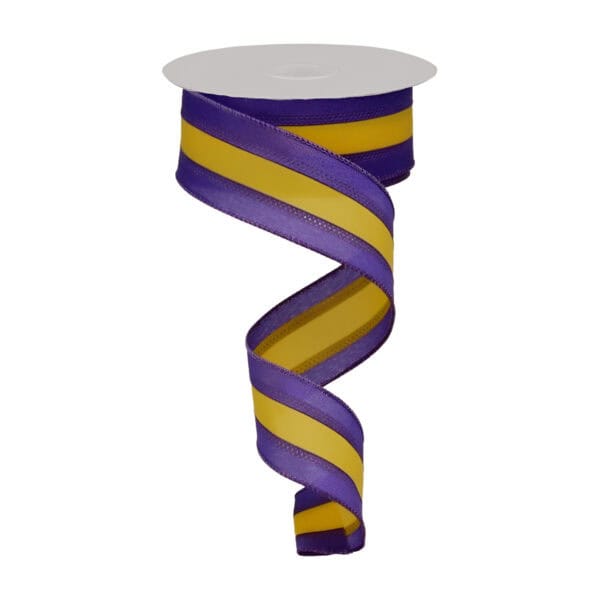 1.5" Purple Yellow Stripe Ribbon - 10 yards
