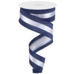1.5" Navy Grey Stripe Ribbon - 10
  yards