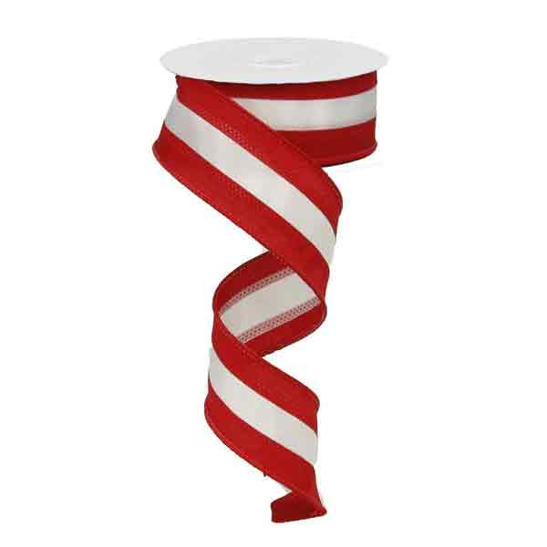 1.5 Satin Team Stripe Ribbon: Red & White (10 Yards)