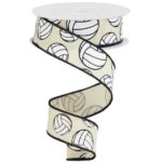 1.5" Cream Volleyball Ribbon