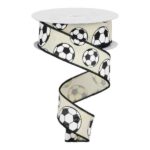 1.5" Cream Soccer Ribbon - 10 yards