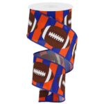 2.5”x10yds Blue Orange Football Ribbon