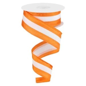 1.5" Orange White Stripe Ribbon - 10
yards