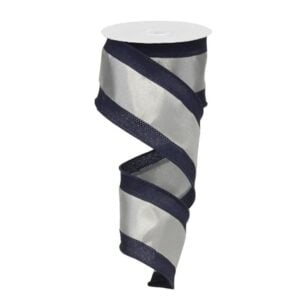 2.5" Navy Grey Stripe Ribbon - 10
yards