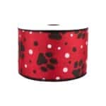 2.5”x10yds Red Black Paw Print Ribbon