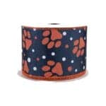 2.5”x10yds Navy Orange Paw Print Ribbon