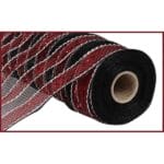 Garnet Black Stripe Deco Mesh