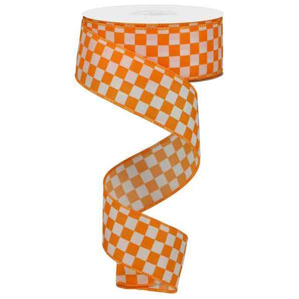 2.5 inch Orange & White Gingham Ribbon - 5 Yards