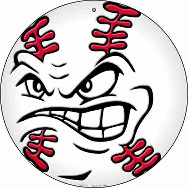 8” Angry Baseball Round Sign