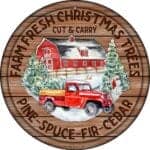 8” Farm Fresh Christmas Trees Round Sign