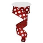 1.5”x10yds Crimson and White Polka Dot Ribbon