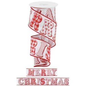 2.5" White Red Merry Christmas
  Ribbon - 10 yards