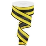 1.5”x10yds Yellow Black Stripe Ribbon