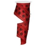 2.5”x10yds Red Paw Print Ribbon