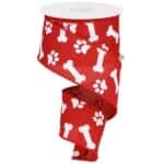 2.5" Red White Dog Ribbon - 10 yards