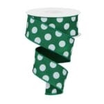 1.5”x10yds Green and White Polka Dot Ribbon