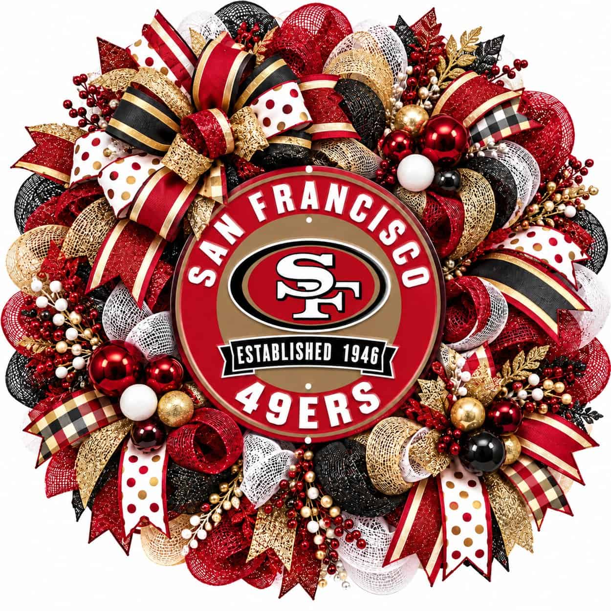 49ers Round Metal Sign in a Wreath