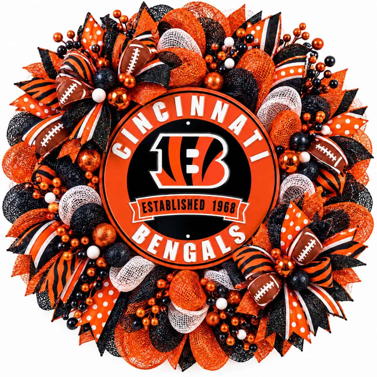 Cincinnati Bengals Round Metal Sign in a Wreath