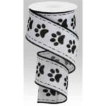 2.5”x10yds Black White Paw Print Ribbon